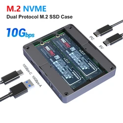 Carcasa Dual Bay NVMe SATA SSD M.2 caja de disco duro Dual NVMe 10Gbps USB C 3,2 GEN2 adaptador de caja de disco duro externo