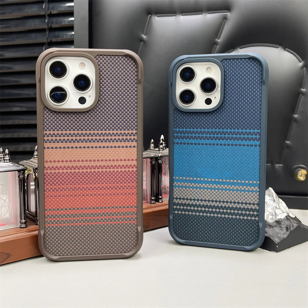 Funda de teléfono magnética Kevlar colorida degradado de lujo para iPhone 15 16 17 Pro Max, funda protectora trasera con armadura de parachoques a prueba de golpes - imagen 2