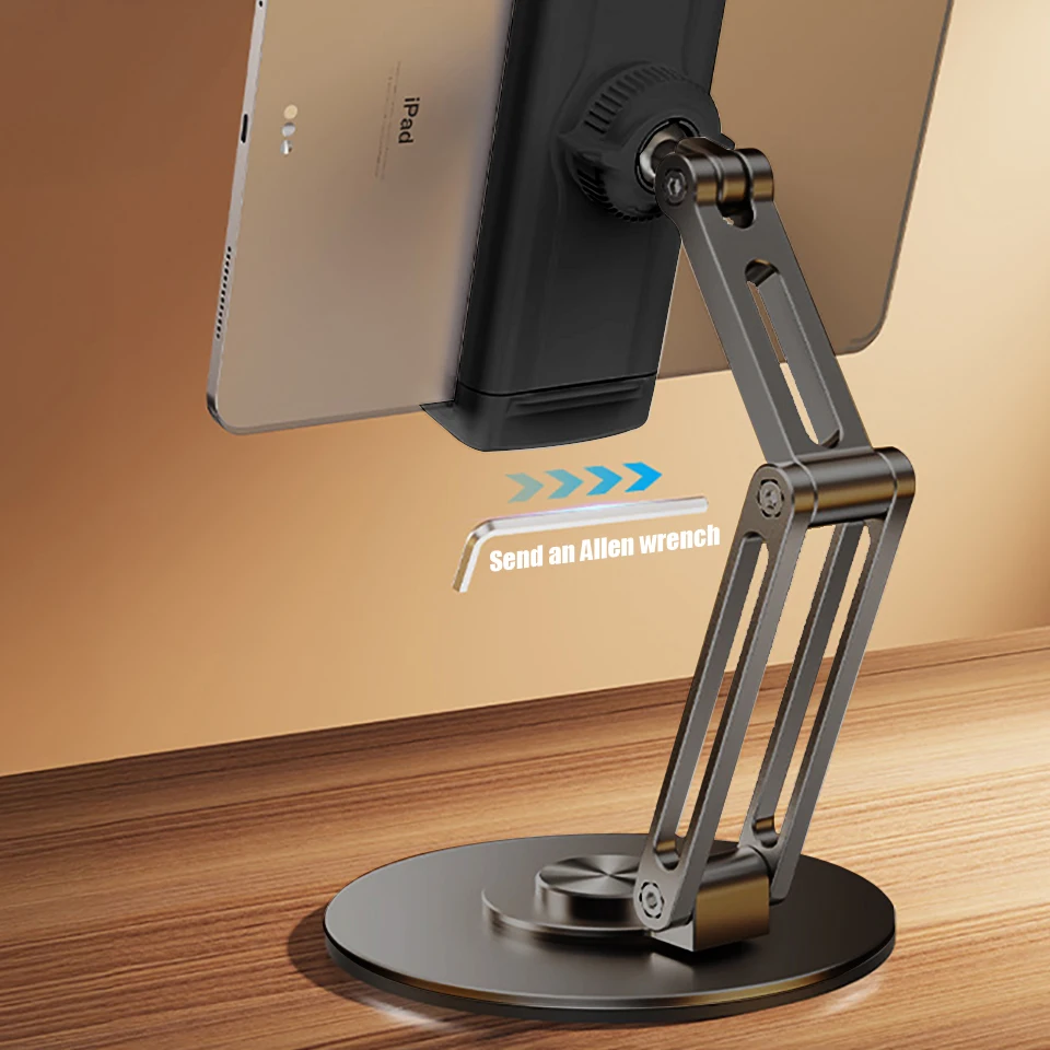 Soporte para tableta con rotación de 360 grados, soporte plegable de aleación de aluminio para teléfonos de escritorio, soporte perezoso para iPad iPhone 16 15 14 13 12 Pro Max - imagen 5