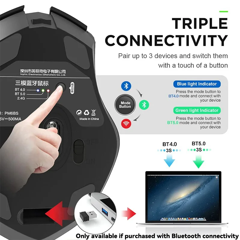 Ratón Compatible con Bluetooth recargable 2,4G INPHIC PM6 ratón inalámbrico soporte silencioso para oficina PC portátil tableta Smartphone Universal - imagen 5