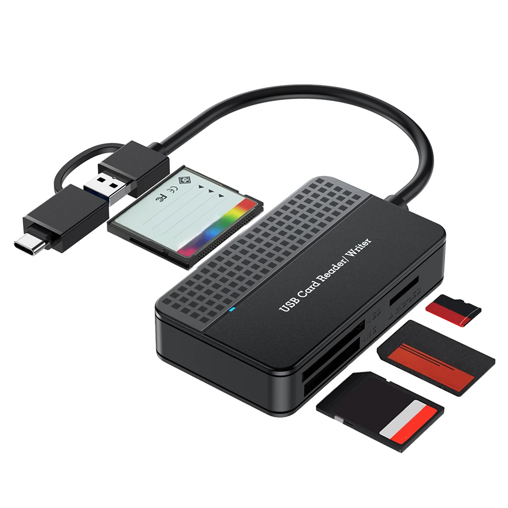 Lector de tarjetas USB 3,0 tipo C 4 en 1, dispositivo de memoria inteligente, Micro SD, TF, CF, MS, adaptador de tarjeta Flash compacto, Cable de 20cm para ordenador portátil y PC