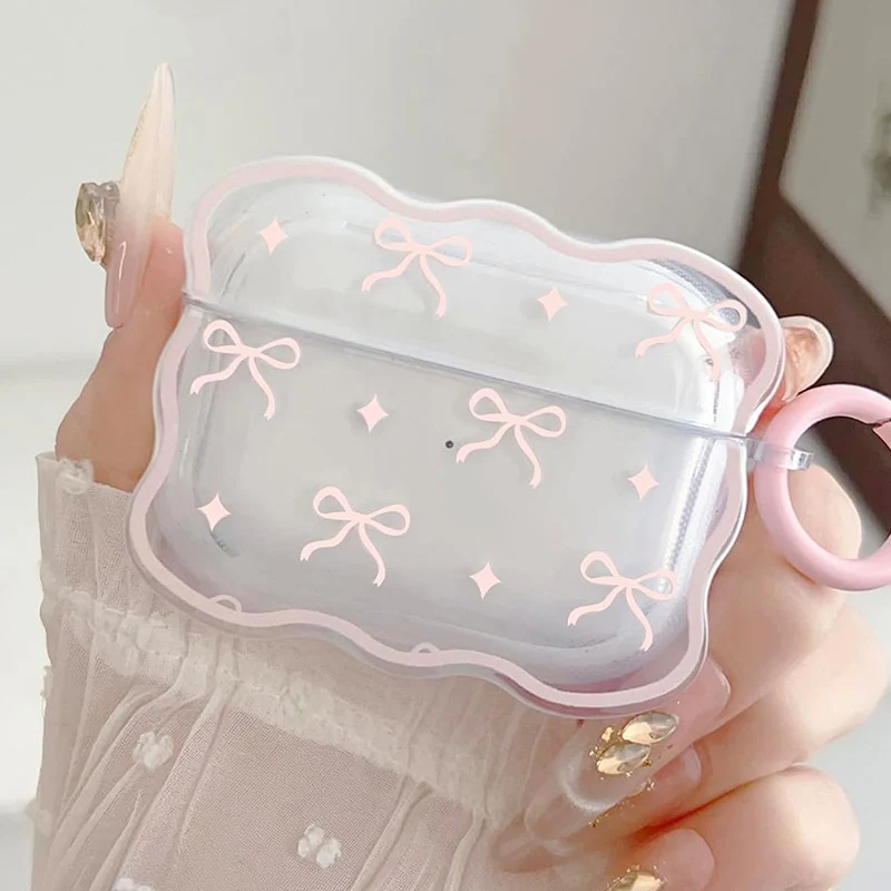 Bonita funda rosa con pajarita para Airpods1, funda protectora para Airpods Pro2, funda para auriculares inalámbricos con Bluetooth de dibujos animados para Airpods 2 3 4