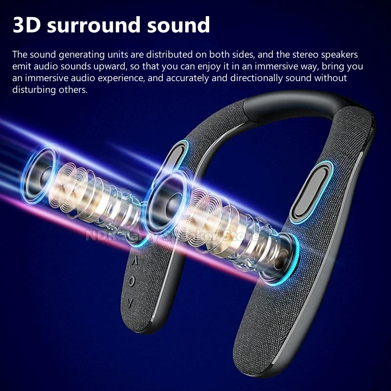 Altavoces portátiles Bluetooth Box negros Altavoz inalámbrico con banda para el cuello - Sonido estéreo 3D Tiempo de reproducción de 12 horas Baja latencia para TV gaming - imagen 3