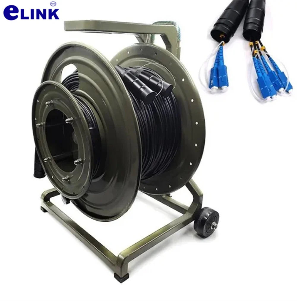 Cable de conexión para exteriores 2 4 6 8 núcleos 500m 5mm fibra óptica monomodo blindado TPU LSZH con rueda de tambor de metal de BX-03 varilla de tracción retráctil - imagen 4