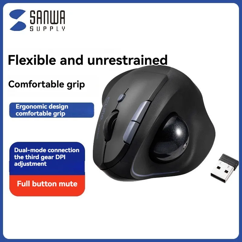SANWA-ratón Trackball inalámbrico con Bluetooth, modo Dual, silencioso, ergonómico, agarre Vertical, personalización CAD, regalo para juegos de oficina