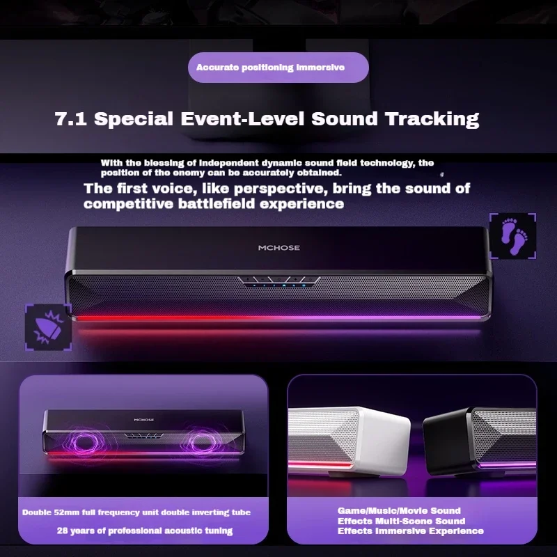 MCHOSE G20 PRO barra de sonido Bluetooth de modo Dual 5,4 altavoz para juegos sonido envolvente 7,1 con micrófono altavoz de música personalizado regalos - imagen 4