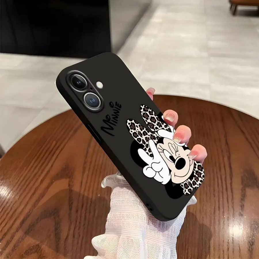 Funda de teléfono suave negra para iPhone 7 8 15 16 14 Plus XR 17Air 13 12 11 17 Pro Max XS Max Disney Cute Minnie - imagen 3