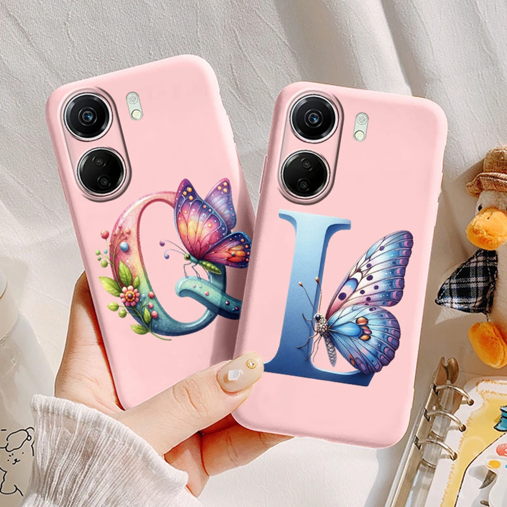 Funda de teléfono con letras rosas y mariposas para Redmi 13C 4G redmi13c 5G, funda de silicona suave a prueba de golpes para Xiaomi Poco C65 - imagen 3