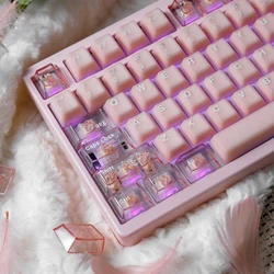 Teclas translúcidas rosas perfil de cereza doble disparo PBT + teclas de PC juegos de teclas DIY para Kit de teclado mecánico MX 61/64/87/98