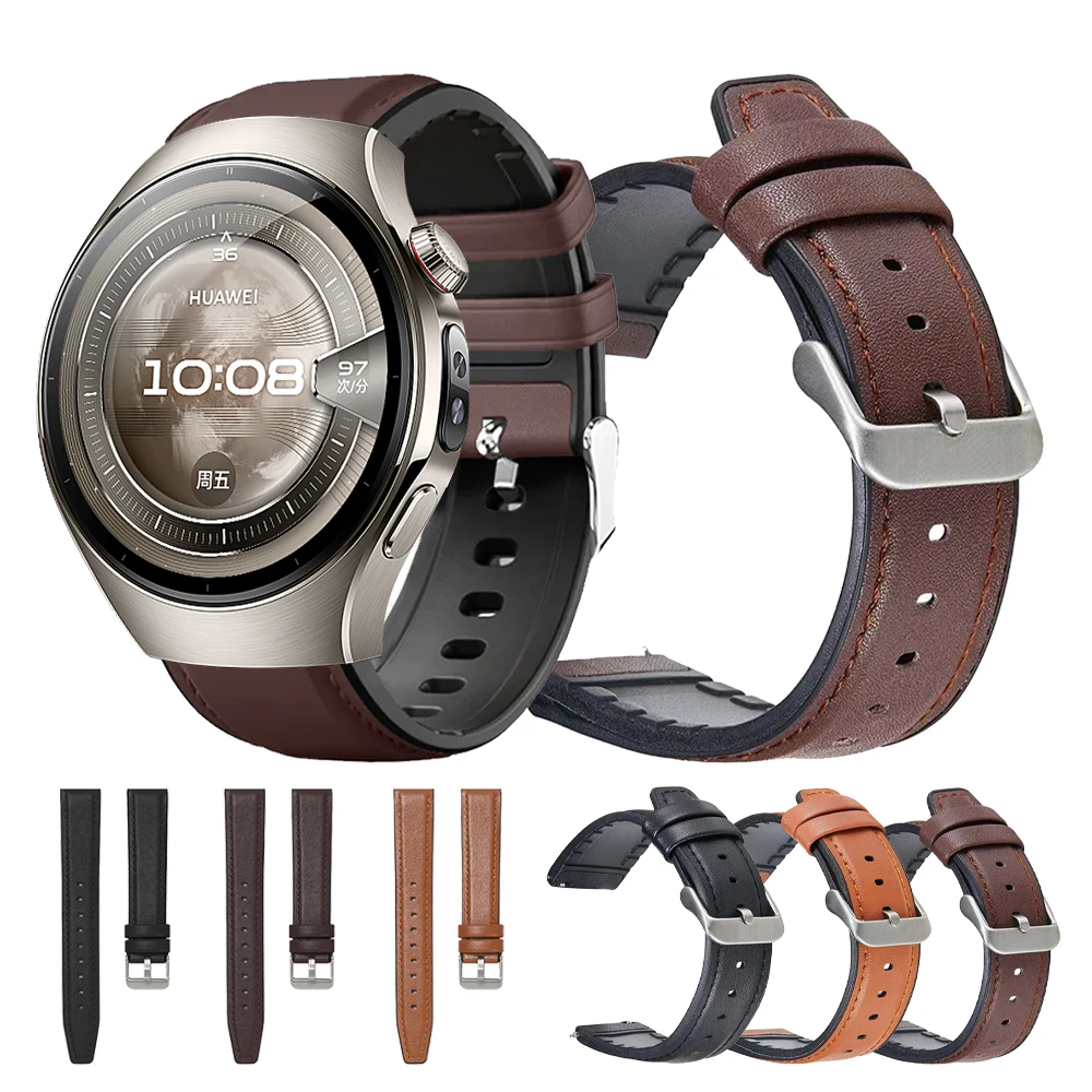 Correa de cuero y silicona de 22mm para HUAWEI Watch 5 pro/GT 5 4 3 2 46mm, pulsera de repuesto para HUAWEI Watch GT 3 SE/GT Runner/Buds