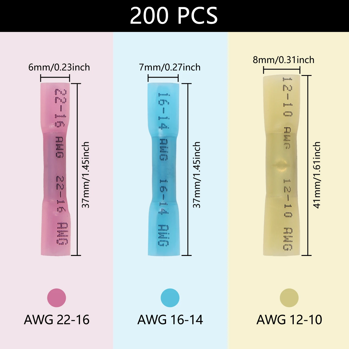 Aokin 200 Uds Kit de conector de cable a tope termorretráctil terminales de engarzado de cable eléctrico a prueba de agua aislados empalme a tope - imagen 2