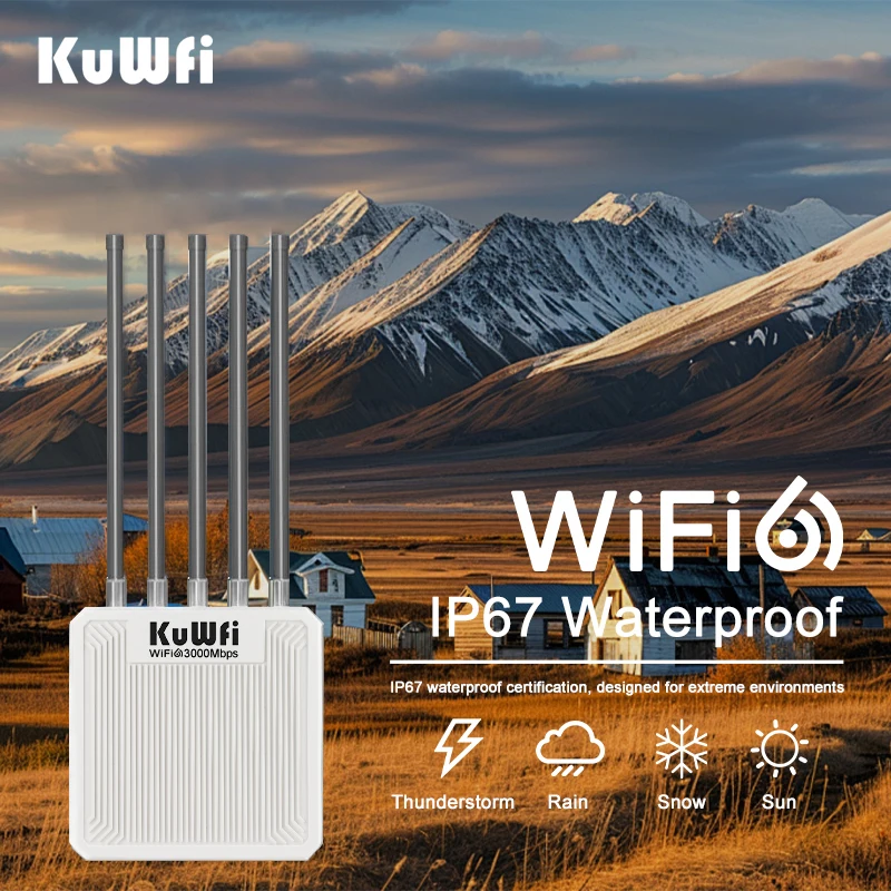 KuWFi AX3000 Outdoor AP Router 11ax Dual Band WiFi6 8dBi High-gain Antenna Long Range WiFi Extender Gigabit Port 48V POE IP67 - imagen 5