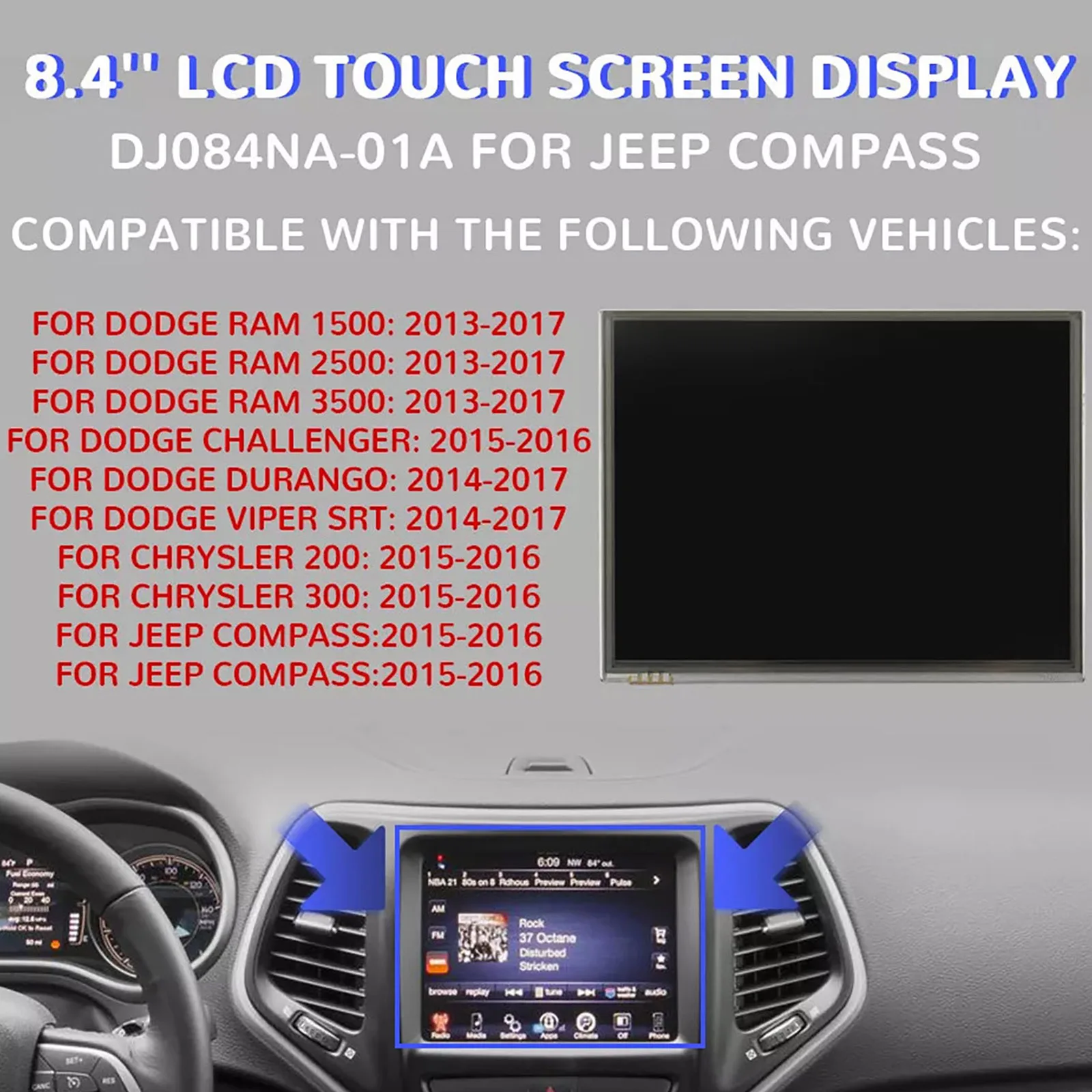 Uconnect-Monitor LCD de 8,4 pulgadas para coche, piezas de repuesto con pantalla táctil para Dodge RAM Charger, Chrysler 200 300, accesorios de coche - imagen 5