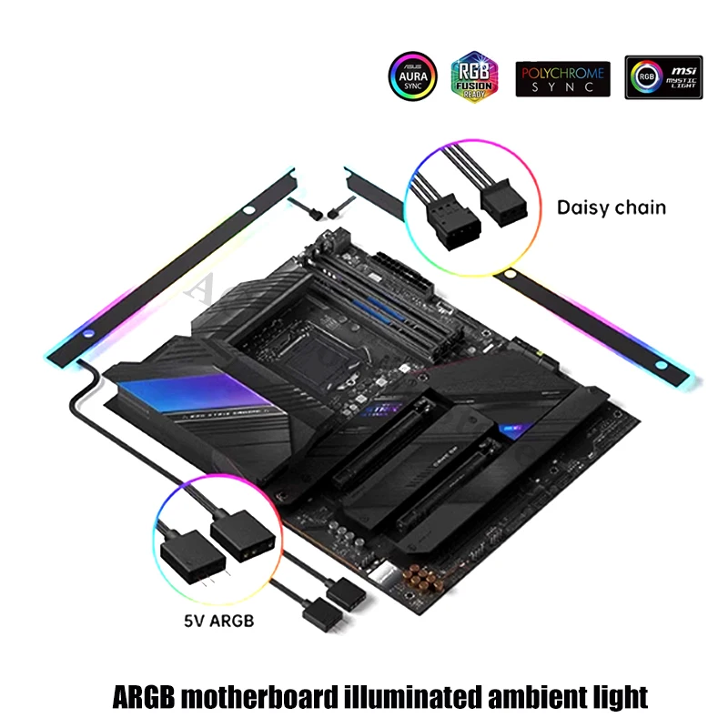 Luz trasera de la placa base del ordenador 5V ARGB, decoración de iluminación MB, Panel plano trasero, súper compatibilidad para tipo ATX o MATX, AURA - imagen 2