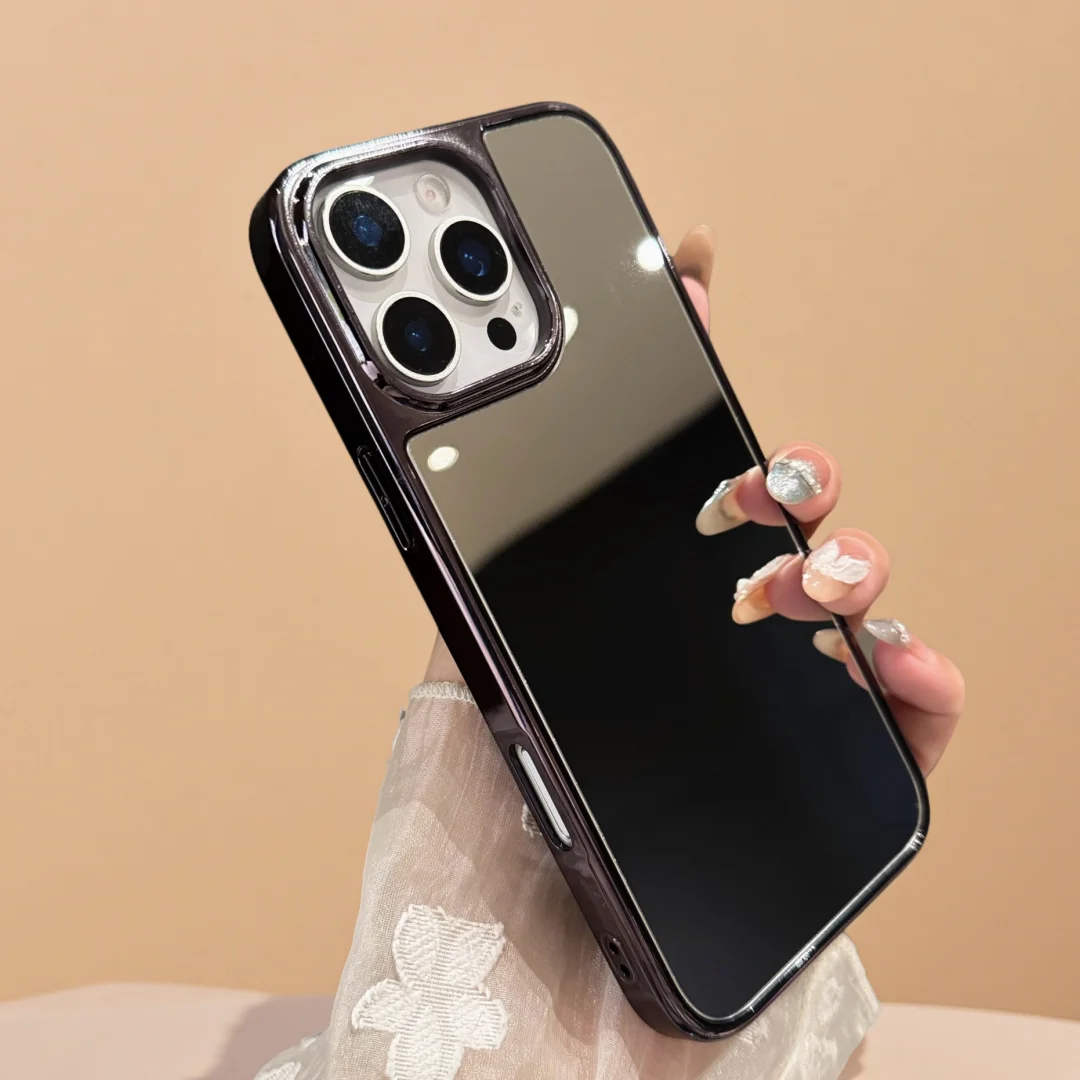 Funda de teléfono con espejo de maquillaje brillante galvanizada, funda protectora a prueba de golpes para iPhone 17 Air 16 15 14 13 12 11 Pro Max Plus 11 XR