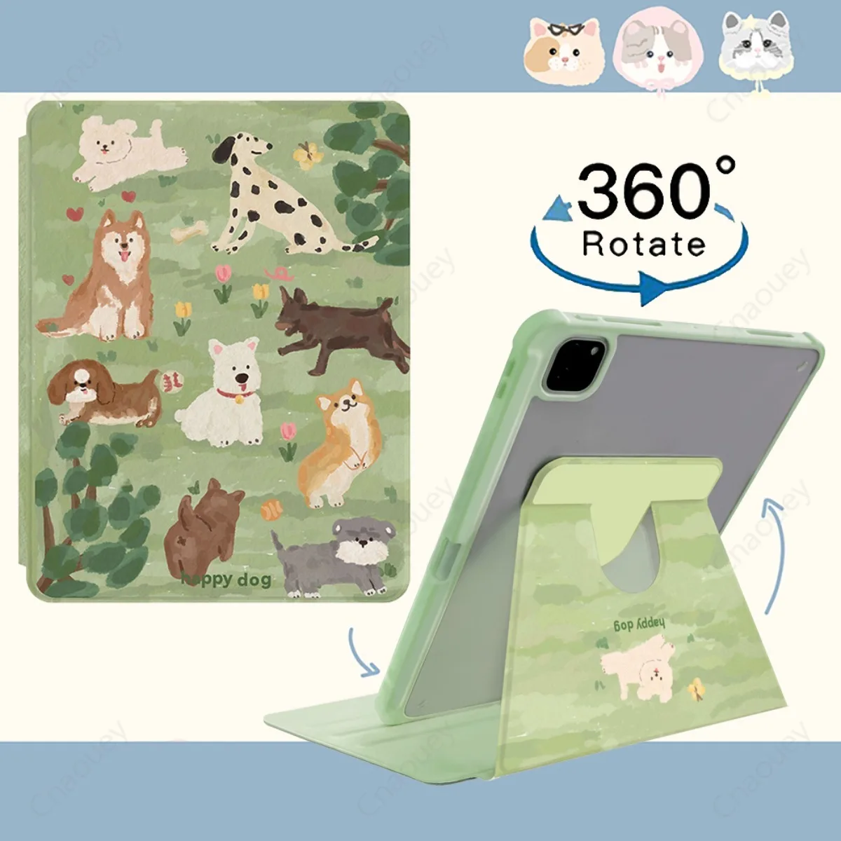 Funda con dibujos de perro para IPad, carcasa con rotación de 360 grados, con ranura para lápiz, para modelos 9,7, 10,2, 10,5, 11, 12,9 pulgadas, Mini 6, Air 5 y 4 - imagen 2