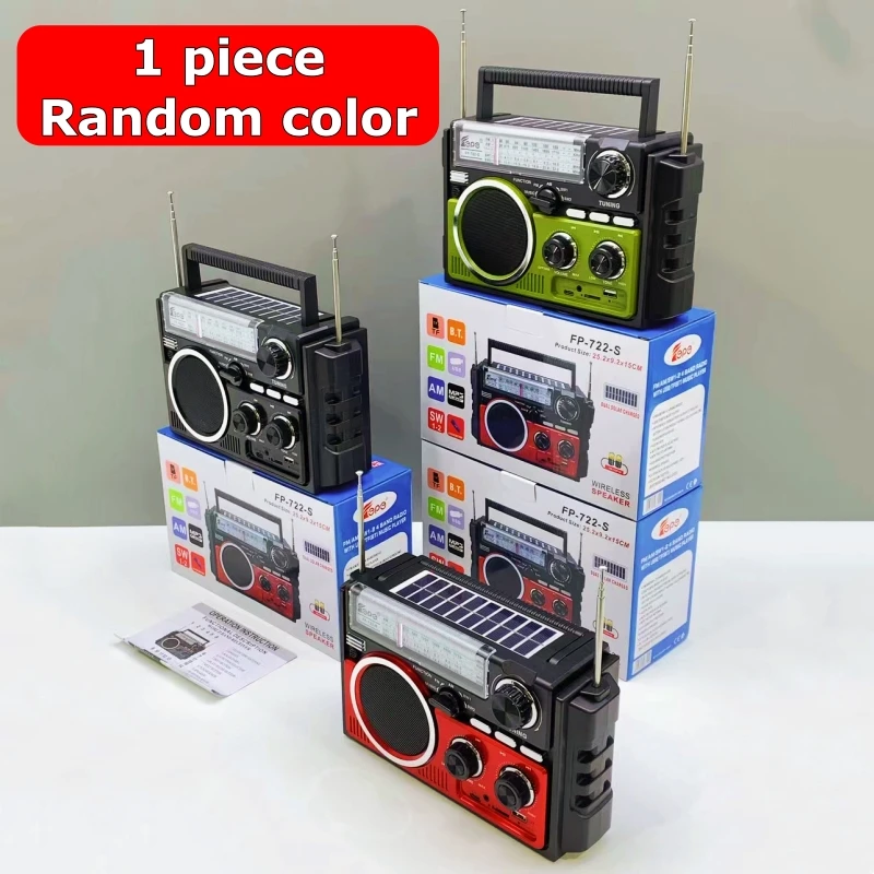 FP-722-S Radio multifunción reproductor de música Mp3 portátil altavoces Bluetooth integrados carga Solar Dual AM/FM/SW1-2 Radio de 4 bandas