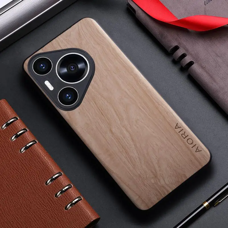 Funda para Huawei Pura 70 Pro P60 P50 P40 P30 Pro Lite funda trasera de cuero con patrón de madera de bambú para huawei pura 70 ultra - imagen 2