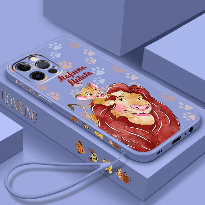 Funda de teléfono suave con cuerda líquida para Apple iPhone, carcasa bonita de Disney, Rey León, 15, 14, 13, 12, 11, XS, XR, X, 8, 7, SE Pro, Max Plus, Mini