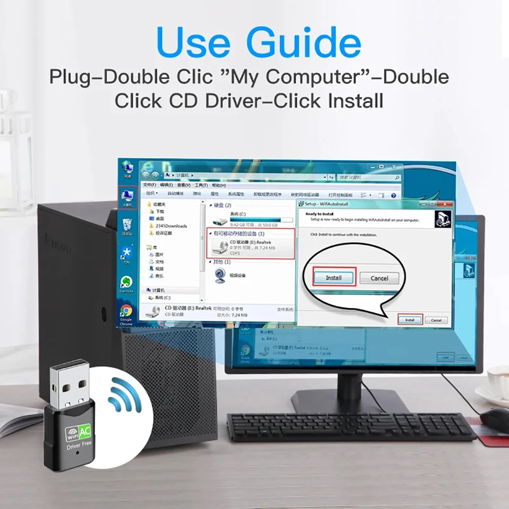 Adaptador WiFi de doble banda de 600Mbps, antena USB de 2,4g y 5GHz, Adaptador Wifi USB, Adaptador de tarjeta de red inalámbrica, controlador receptor Wifi gratis - imagen 4