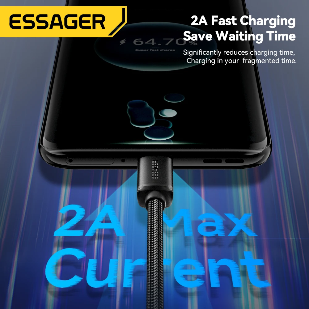 Essager 2 en 1 USB tipo C Micro Cable para Xiaomi Redmi Samsung Huawei 2A Cable de datos de carga rápida Cable cargador USB para teléfono móvil - imagen 3