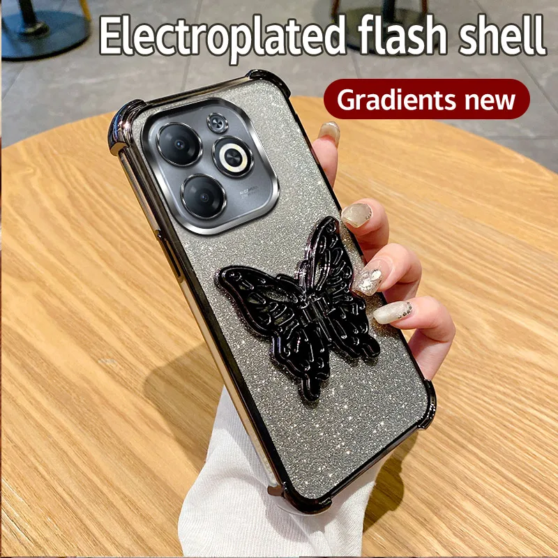 Funda de teléfono con soporte de mariposa chapado con purpurina para Xiaomi Redmi Note 15 Pro Plus Redmi 15C 4G 5G POCO C85 - imagen 5