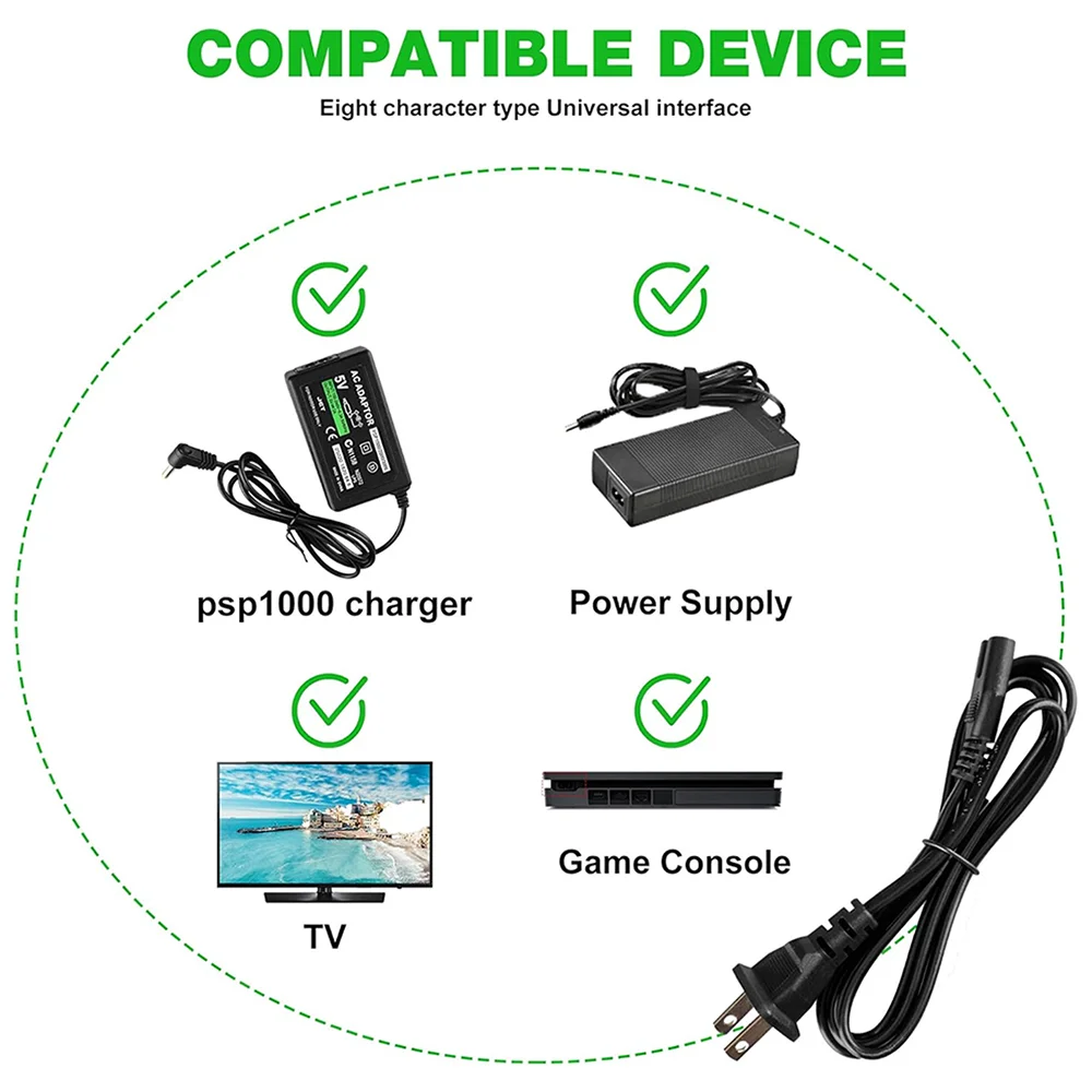 Adaptador de CA para enchufe europeo y estadounidense, cargador de pared para PSP, cable de fuente de alimentación Compatible con Sony PlayStation PSP serie 1000, 2000, 3000 - imagen 3