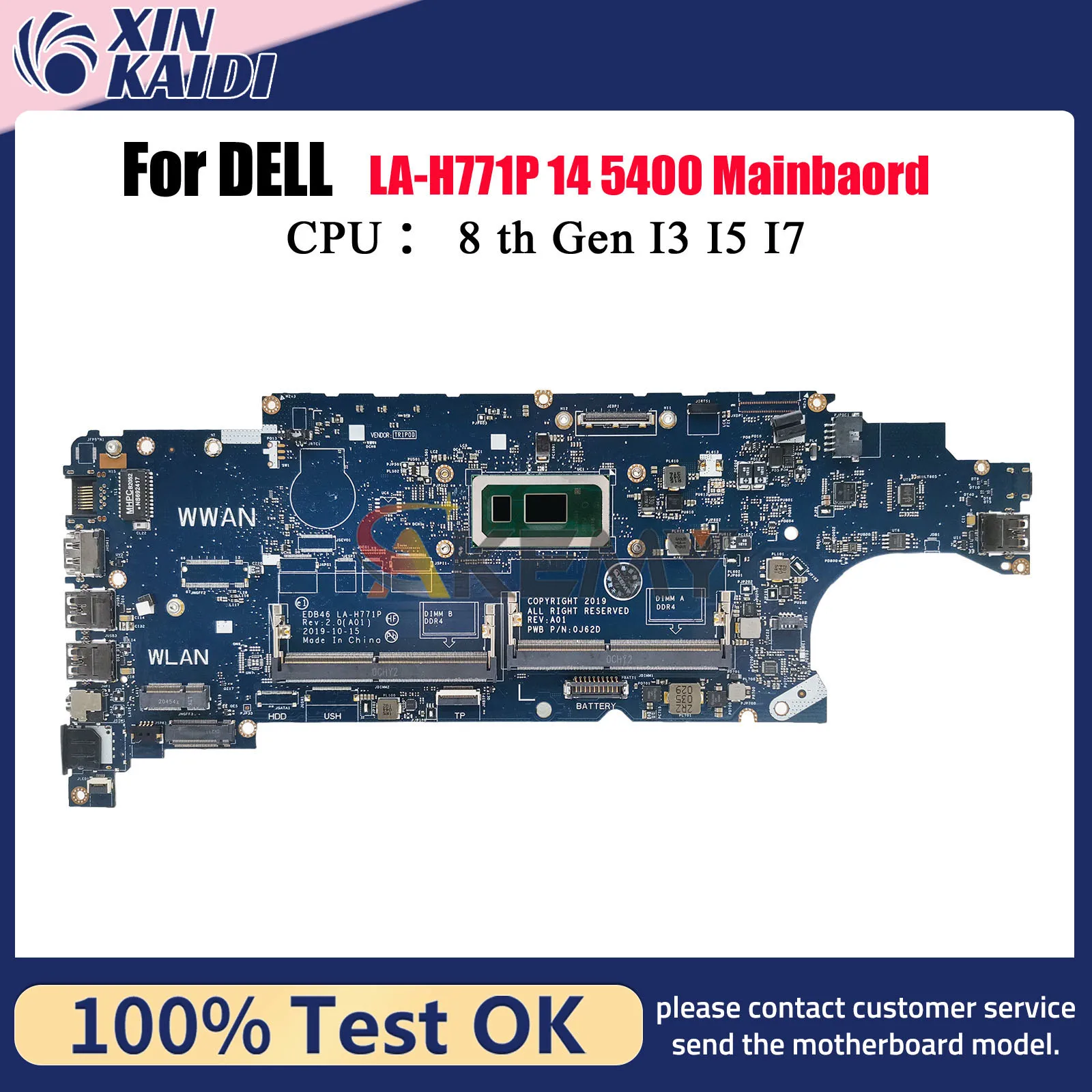 Para la placa base del ordenador portátil DELL Latitude 5400 LA-H771P EDB46 con i3 i5 i7 8th Gen CPU 00MDPF 0CXM83 100% probado OK