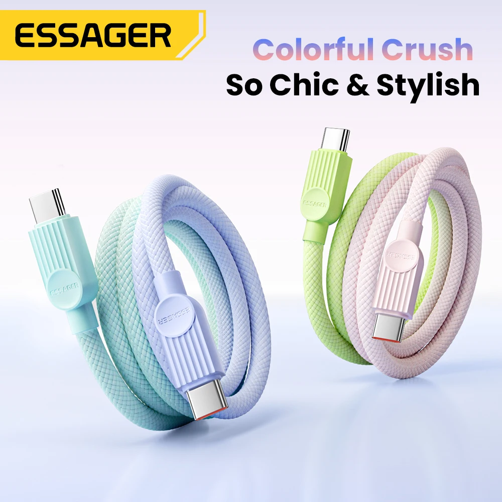 Essager Cable USB C a Color para iPhone 16 15 14 Xiaomi Huawei PD 60W carga rápida para Samsung Macbook iPad Cable tipo C a tipo C - imagen 3