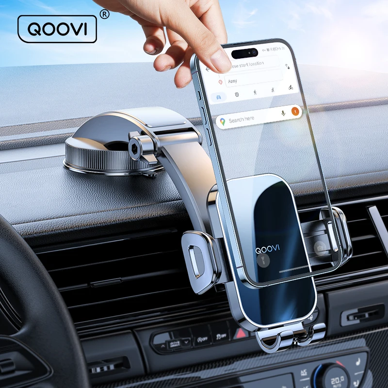 Soporte de teléfono para coche QOOVI, soporte Universal para salpicadero, soporte GPS para teléfono móvil para iPhone 15 14 Pro Samsung Xiaomi Huawei