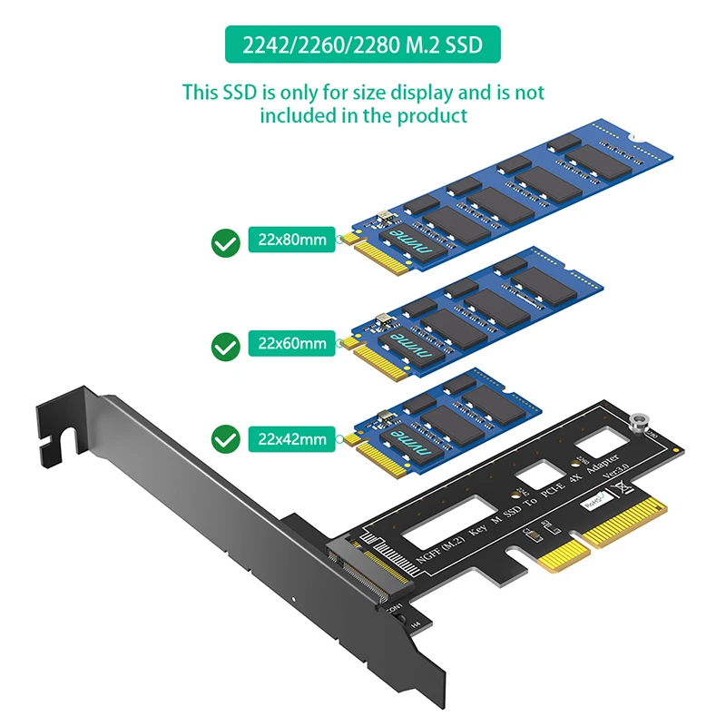 Tarjeta de expansión de llave PCI Express 3,0 X4 a M.2 NVME M compatible con 2242 2260 2280 M2 NVME SSD Riser con adaptador PCIE NVME de soporte bajo - imagen 4
