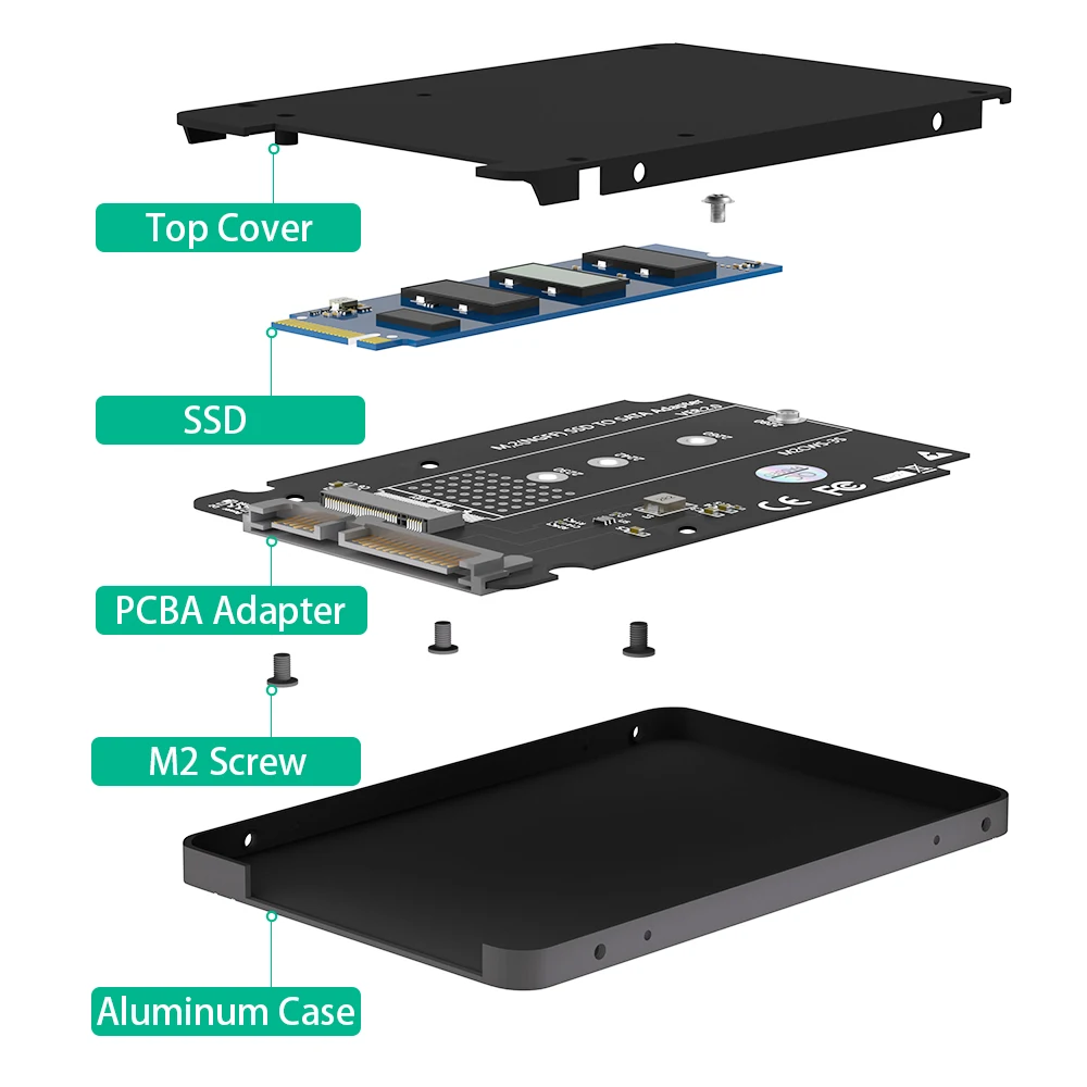 Adaptador M.2 a carcasa SATA 2,5, llave B & M, convertidor NGFF SSD basado en SATA a tarjeta SATA 3,0 de 2,5 pulgadas, compatible con 2230 2242 2260 2280 - imagen 4