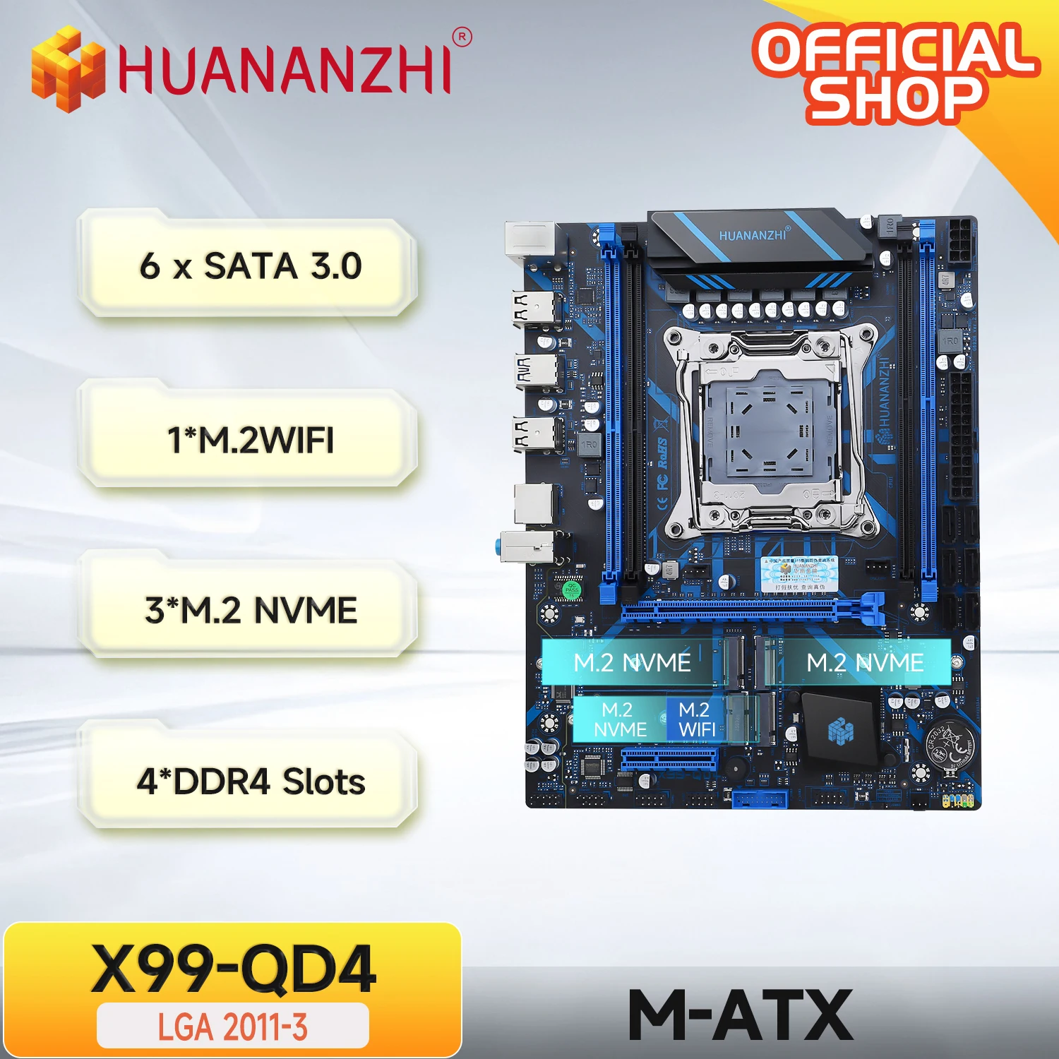 HUANANZHI X99 QD4 LGA 2011-3 XEON X99 placa base Intel E5 2640 2666 2670 2696 V3 V4 compatible con memoria DDR4 RECC NON-ECC NVME SATA - imagen 2