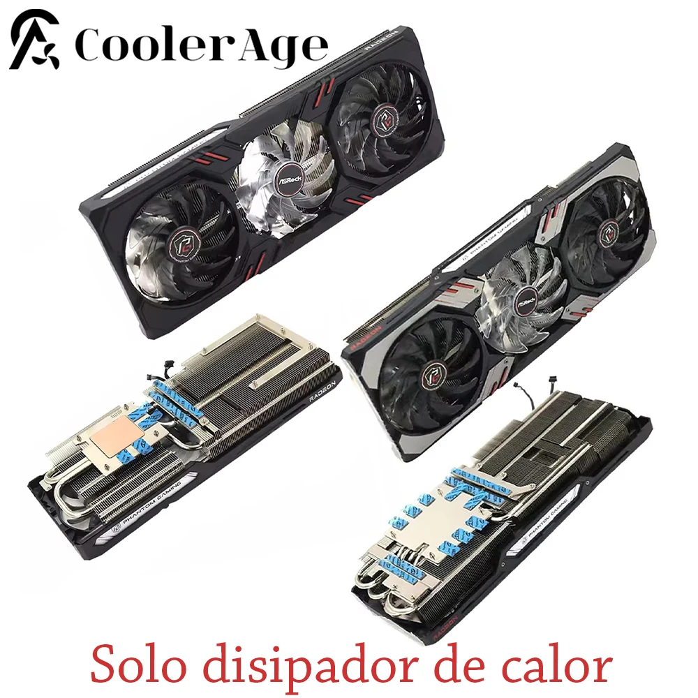 F F F ​ o Asrock RX 6600 6650 6800 6900 XT Placa de vídeo fantasma disipador de calor RX6600XT RX6650XT RX6800XT RX6900XT GPU disipador de calor
