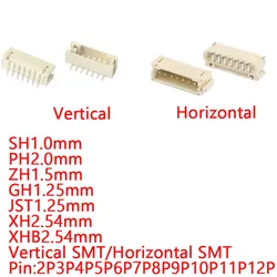 20 piezas SH1.0 JST1.25 ZH1.5 PH2.0 XH2.54 XHB2.54 2,54mm enchufe macho DIP ángulo recto Vertical SMT Horizontal RA SMD conector PCB