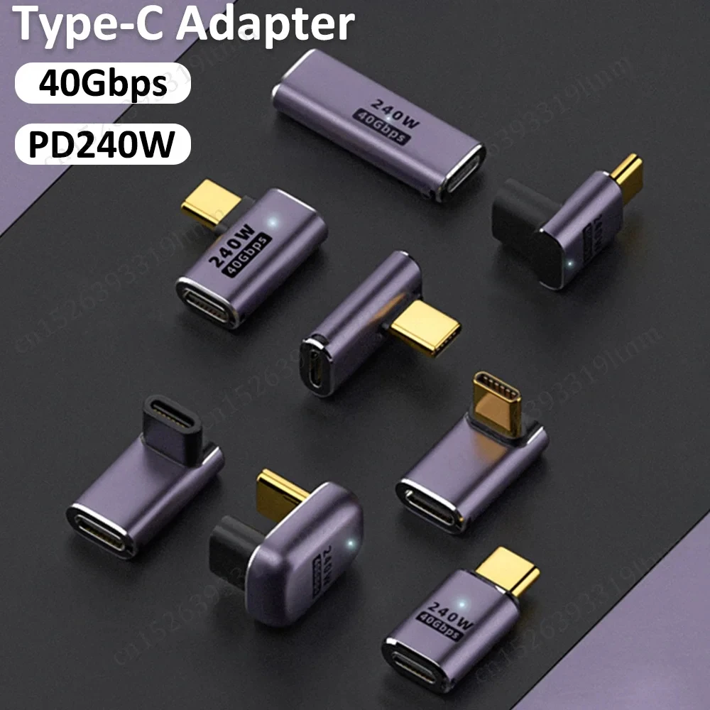 Adaptador OTG tipo C 5A, convertidor de datos de carga rápida de 240W, USB4.0, 40gbps, compatible con 8K, 60Hz, USB C, adaptador de codo de 90/180 grados