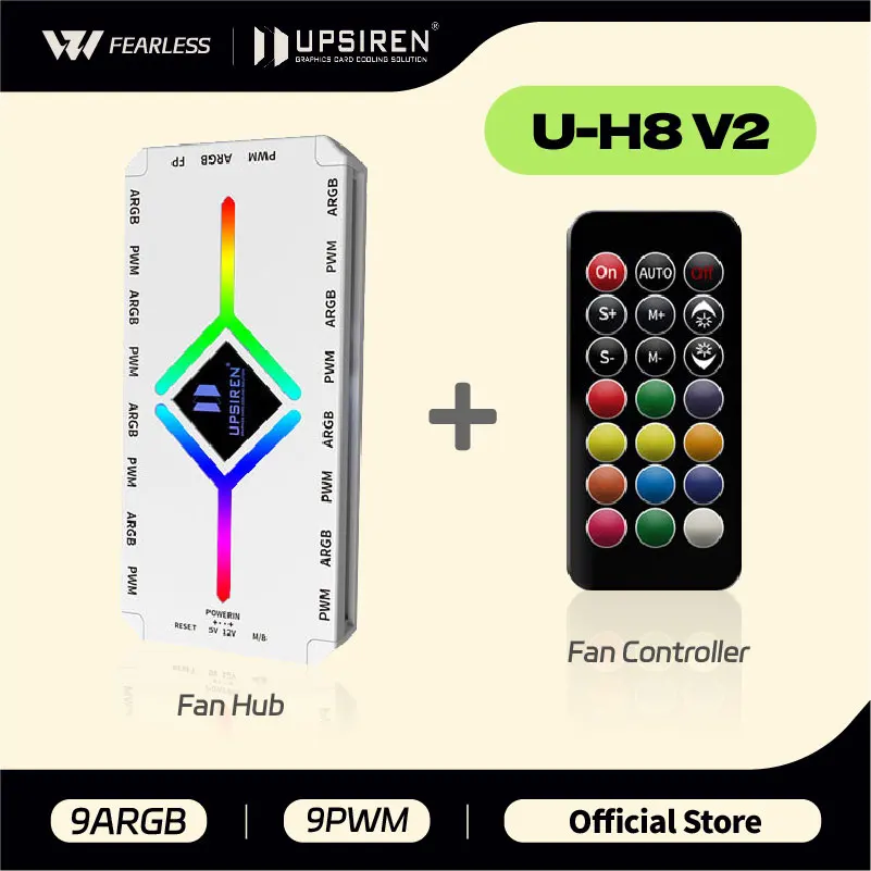 UPSIREN U-H8 ARGB/PWM HUB con controlador ARGB Adaptador HUB de ventilador 2 en 1