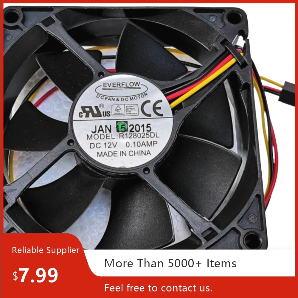 Ventilador disipador de calor silencioso para Everflow R 128025 DL 80 mm 12 V ventilador de enfriamiento con rodamiento de bolas de 3 cables para caja de PC, CPU, servidor
