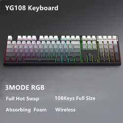 MATHEW TECH YG108 Teclado mecánico 100% 108 teclas Teclado mecánico RGB de 3 modos inalámbrico personalizado con panel numérico