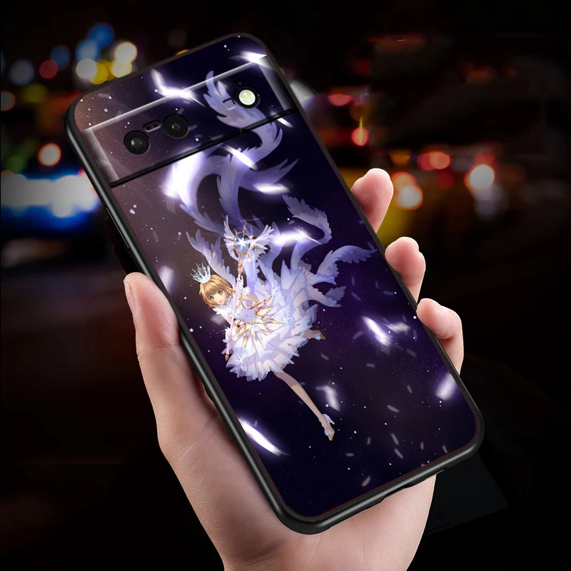 Funda de teléfono de silicona negra a prueba de golpes, arte de cómic Sakura para Google Pixel 9, 8, 7A, 7, 6A, 6, 5A, 5, 4, 4A, XL, 5G - imagen 3