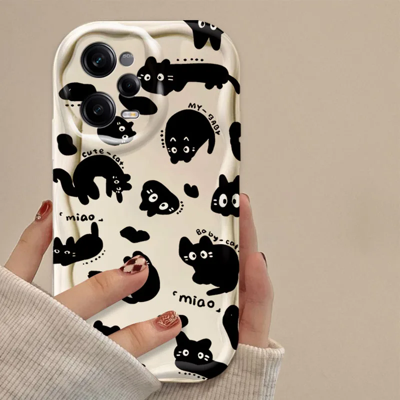 러블리 블랙 캣 3D 웨이브 케이스, 샤오미 레드미 노트 13, 12 프로 플러스, 4G, 5G, 12S, 11S, 1110, 10S, 9, 9S, 레드미 14C, 13C, 12C, A3 클리어 커버 - imagen 4