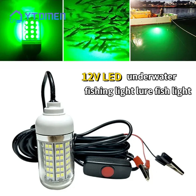 Luz LED de pesca de 12V, 100W, Ip68, señuelo, lámpara buscador de peces, 108 leds, 2835SMD, atrae gambas, calamar, Krill, 4 colores, luces subacuáticas