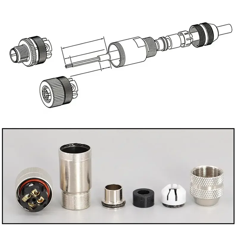 Metal with Shielded M12 Screw Assembled Profinet Aviation Plug 4/5/6/8/12 Pin Sensor Connector A/B/D-code Ethernet Connector - imagen 3