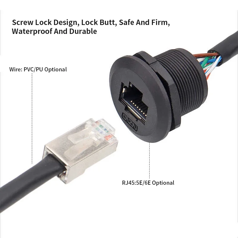 Toma de Panel hembra RJ45 con Cable, enchufe de aviación EP-RJ45 resistente al agua, Cable conector de red Ethernet CAT6, línea de extensión de Panel rj45 - imagen 3