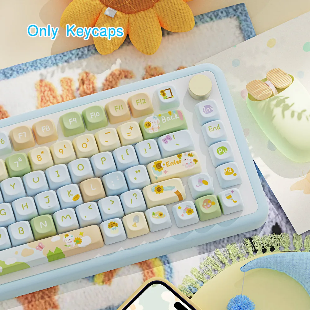 Teclas de perfil MOA con tema de girasol, teclas PBT de dibujos animados de Anime para interruptor Cherry Mx, Kit de teclado mecánico, teclas MCA personalizadas - imagen 5