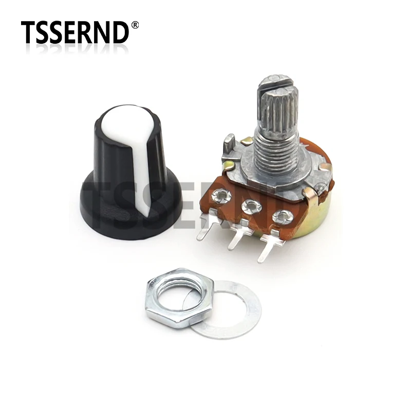5 juegos WH148 1K 10K 20K 50K 100K 500K Ohm 15mm resistencia de potenciómetro giratorio cónico lineal de 3 pines para Arduino con tapa blanca AG2 - imagen 3