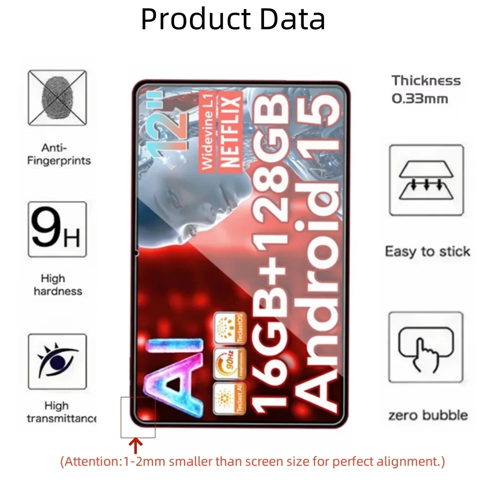 Paquete de 2 películas de vidrio para Teclast T60Ai T60Plus T60 Protector de pantalla de vidrio templado de 12 pulgadas dureza 9H HD transparente resistente a los arañazos - imagen 2