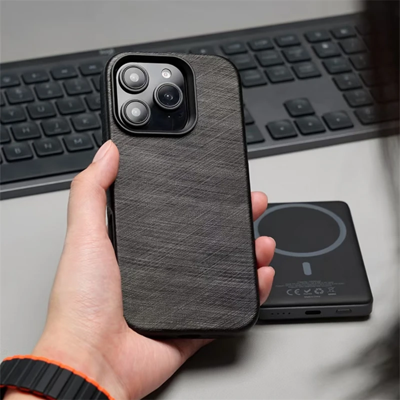 Funda de teléfono Magsafe con textura de cuero y seda de lujo para iPhone 14 15 16 Pro Max Plus, funda dura a prueba de golpes con carga inalámbrica magnética - imagen 3