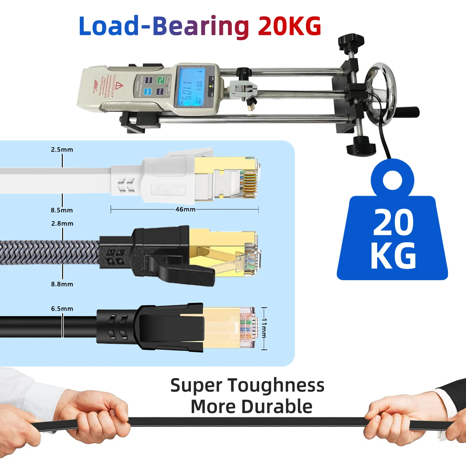 Cable Ethernet CAT8 40Gbps 2000MHz Cable LAN RJ45 de alta velocidad plano y redondo para juegos PS5 enrutador servidor de TV inteligente Cable de conexión Cat8 - imagen 4