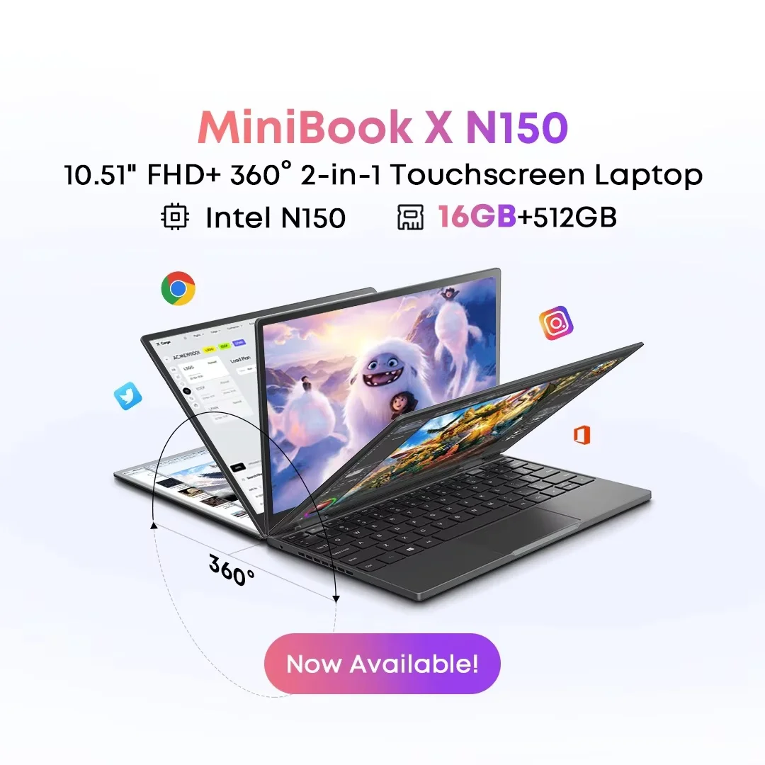 CHUWI MiniBook X Intel N150, Tablet Laptop 2 en 1 de 10.51 Pulgadas, 16GB LPDDR5, 512G SSD, Windows 11, Mini Notebook, 2K FHD, Wi-Fi 6 - imagen 3